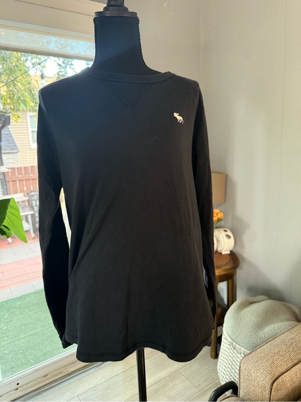 Men's Navy Crewneck Sweater with Small White Moose Logo